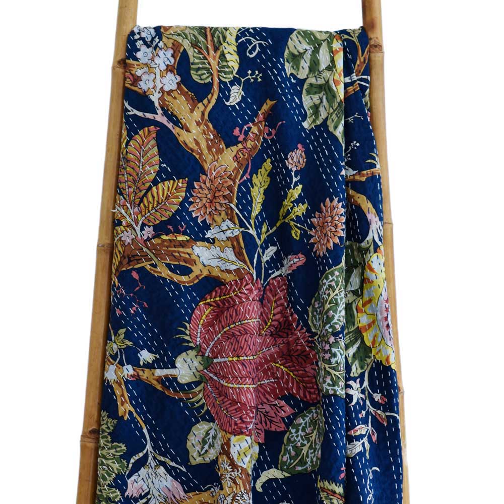 Powell Craft Kantha Throw Blue Carnation 150x230cm
